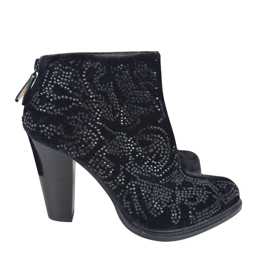 Zara Black Sequin Velvet Ankle Boots Women's Size 40 US‎ 9 Zip-Up Block Heel NEW